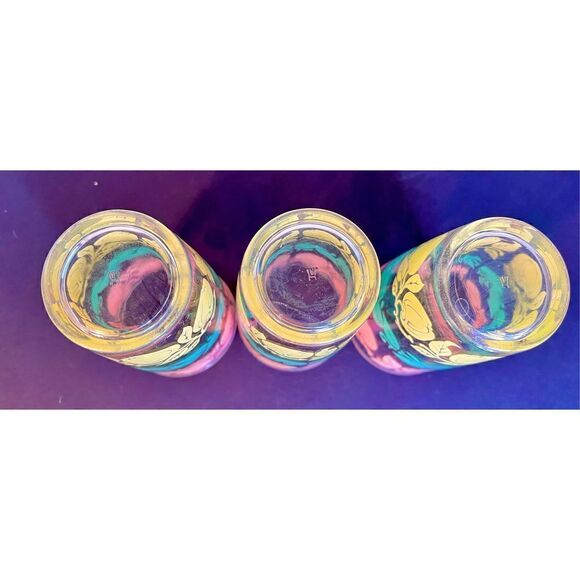 HAZEL ATLAS Tumblers Apple Fruit Decor Pastel Colors Pink Green Yellow Set of Tw - Picture 5 of 8